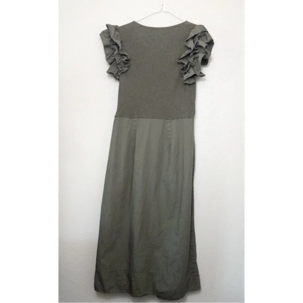 Ulla Johnson Isabella Ruffle Dress XL Military Melange Draped Midi Green - Picture 12 of 13